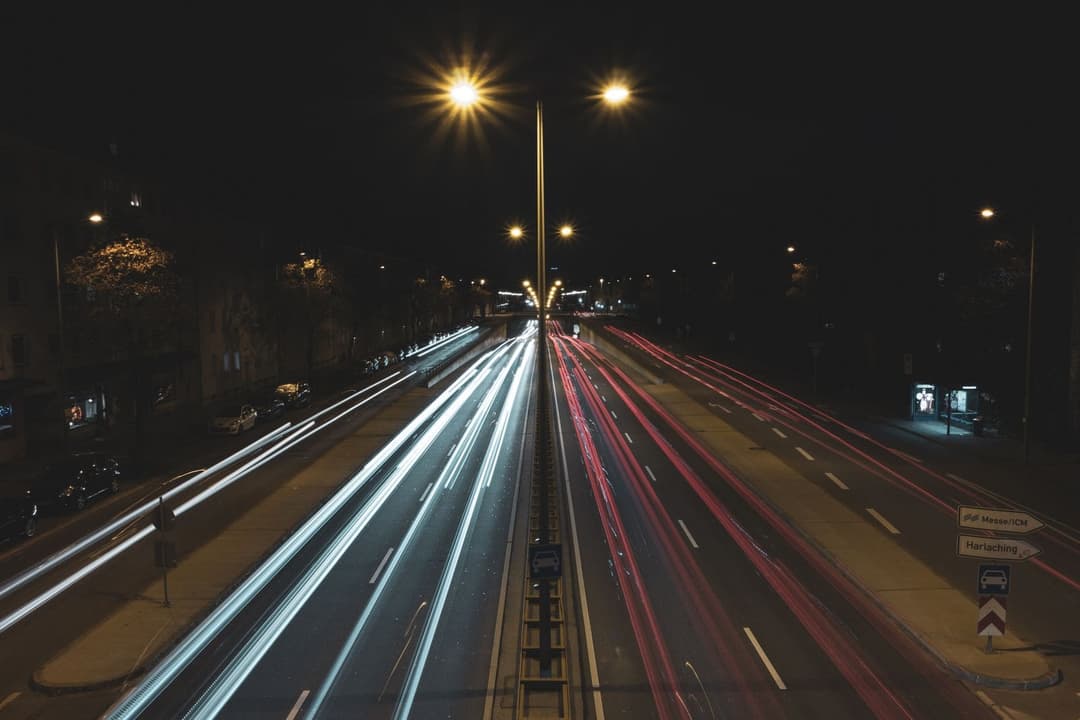 Light trails on a highway at night